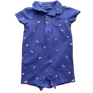Janie and Jack Bug Romper‎ Size 6-12M Navy Short Sleeve One Piece Spring Summer